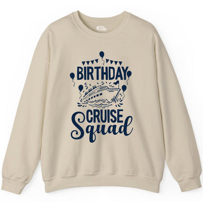 Birthday Cruise Shirt for Groups - Fun Cruise Squad Celebration Tee (Sweatshirt) in Sand - Birthday Cruise Squad Shirt - Fun Balloons and Banner Group Design