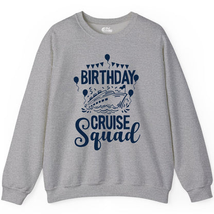 Birthday Cruise Shirt for Groups - Fun Cruise Squad Celebration Tee (Sweatshirt) in Sport Grey - Birthday Cruise Squad Shirt - Fun Balloons and Banner Group Design