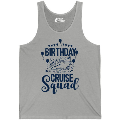 Birthday Cruise Shirt for Groups - Fun Cruise Squad Celebration Tee (Tank Top) in Athletic Heather - Birthday Cruise Squad Shirt - Fun Balloons and Banner Group Design