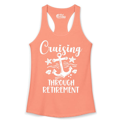 Cruise Retirement Shirt - Nautical Anchor Apparel for Parties & Gifts (Ladies Tank) in Solid Light Orange - Cruising Through Retirement Nautical Anchor Shirt for Retirees
