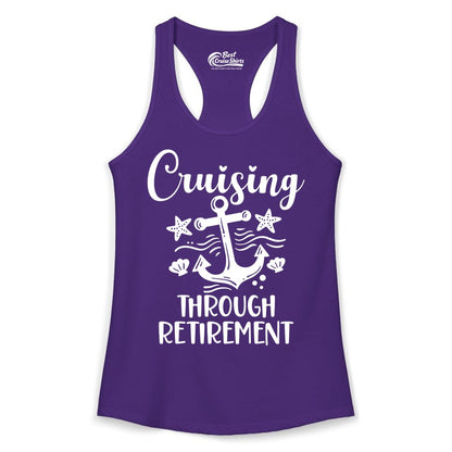 Cruise Retirement Shirt - Nautical Anchor Apparel for Parties & Gifts (Ladies Tank) in Solid Purple Rush - Cruising Through Retirement Nautical Anchor Shirt for Retirees