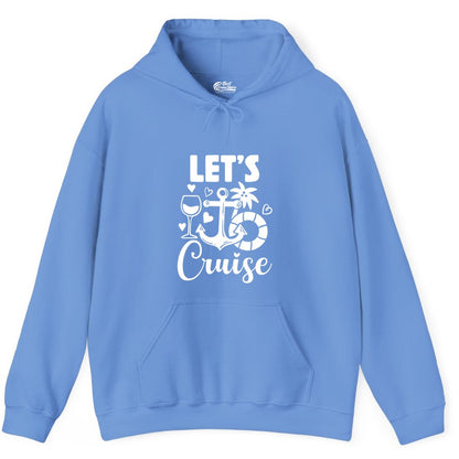 Let's Cruise Shirt - Fun Nautical Cruise Vacation Tee for Travelers (Hoodie) in Carolina Blue - Let's Cruise Shirt - Playful Nautical Anchor Palm and Lifesaver Design