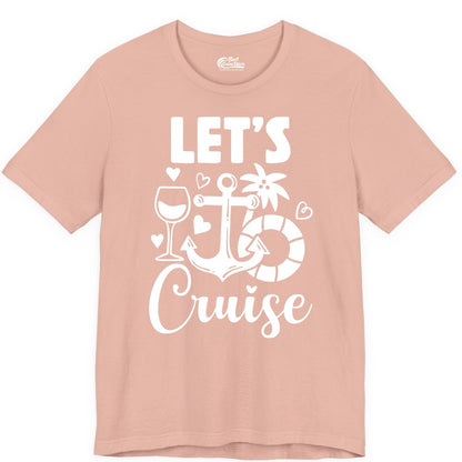 Let's Cruise Shirt - Fun Nautical Cruise Vacation Tee for Travelers (Premium Tee) in Peach - Let's Cruise Shirt - Playful Nautical Anchor Palm and Lifesaver Design