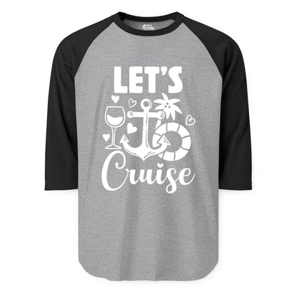 Let's Cruise Shirt - Fun Nautical Cruise Vacation Tee for Travelers (Raglan) in Heather GreyBlack - Let's Cruise Shirt - Playful Nautical Anchor Palm and Lifesaver Design