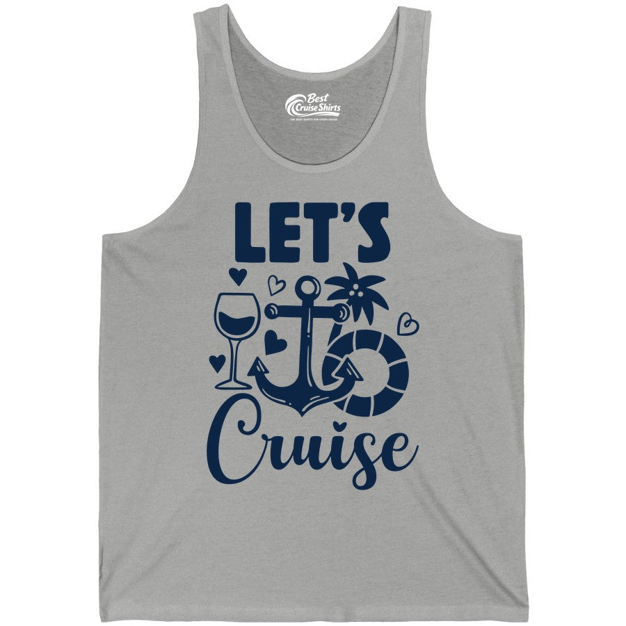 Let's Cruise Shirt - Fun Nautical Cruise Vacation Tee for Travelers (Tank Top) in Athletic Heather - Let's Cruise Shirt - Playful Nautical Anchor Palm and Lifesaver Design