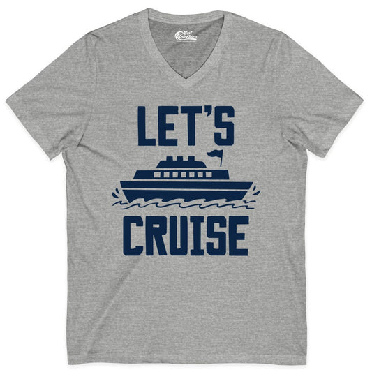 Let's Cruise Shirt - Nautical Cruise Ship Shirt for Vacationers (V-Neck) in Athletic Heather - Let's Cruise Bold Nautical Cruise Ship Shirt for Vacation Travelers