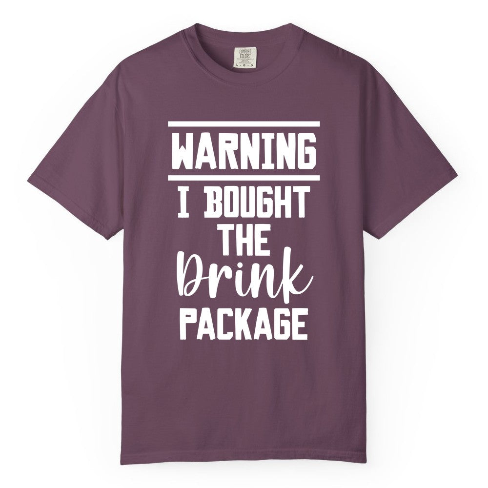 Cruise Drink Package Shirt - Funny Cruise Drinking Warning Tee (Comfort Color) in Berry - Warning I Bought The Drink Package Funny Cruise Shirt Bold Script
