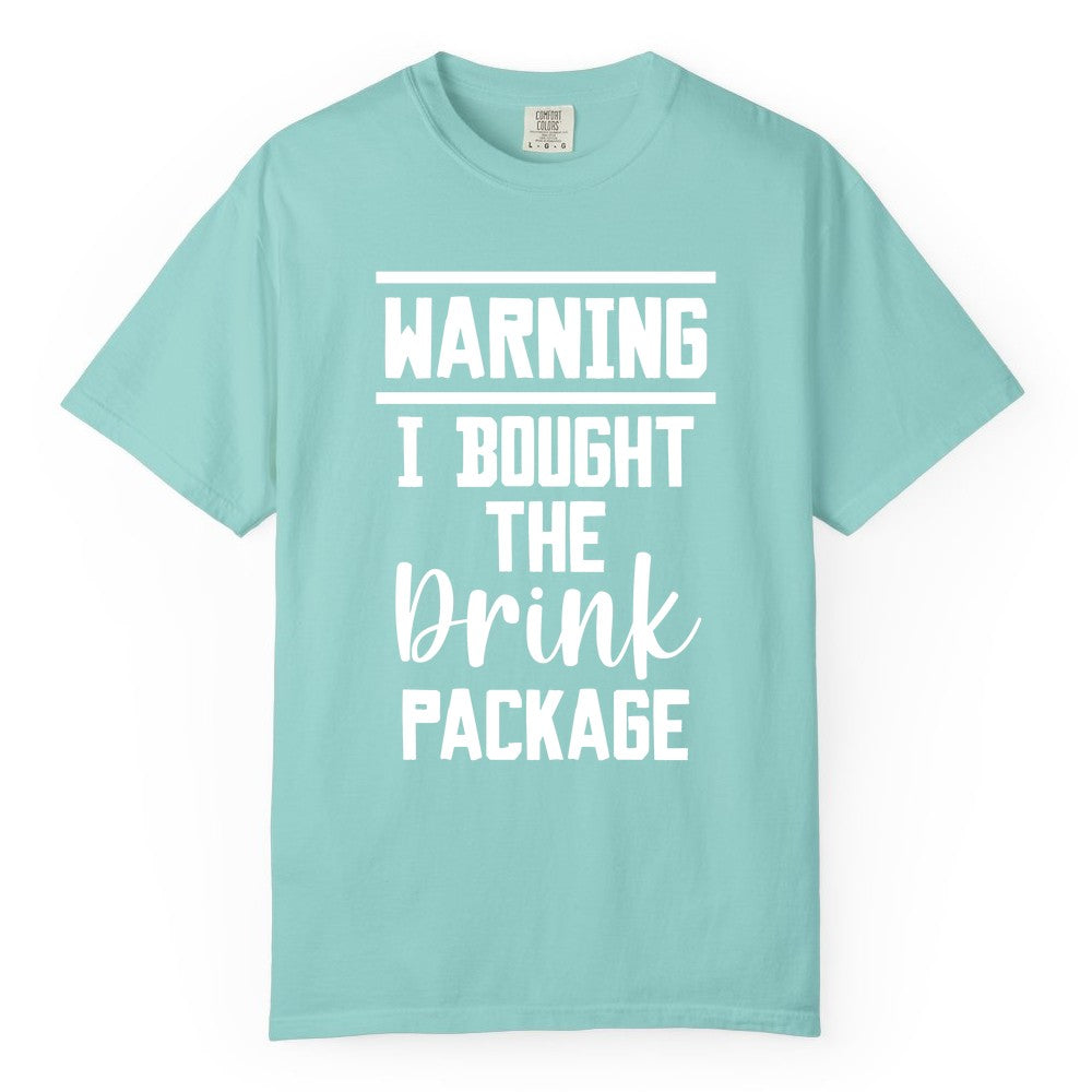 Cruise Drink Package Shirt - Funny Cruise Drinking Warning Tee (Comfort Color) in Chalky Mint - Warning I Bought The Drink Package Funny Cruise Shirt Bold Script