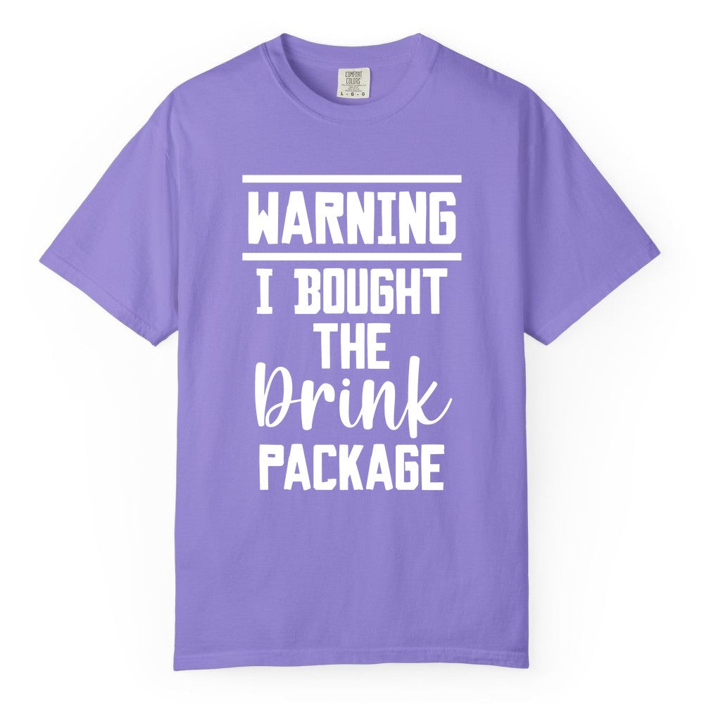 Cruise Drink Package Shirt - Funny Cruise Drinking Warning Tee (Comfort Color) in Violet - Warning I Bought The Drink Package Funny Cruise Shirt Bold Script