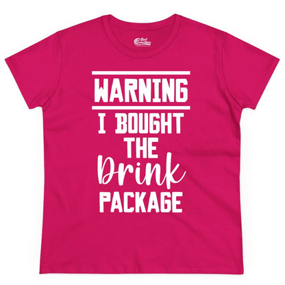 Cruise Drink Package Shirt - Funny Cruise Drinking Warning Tee (Ladies Tee) in Heliconia - Warning I Bought The Drink Package Funny Cruise Shirt Bold Script