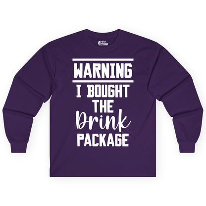 Cruise Drink Package Shirt - Funny Cruise Drinking Warning Tee (Long Sleeve) in Purple - Warning I Bought The Drink Package Funny Cruise Shirt Bold Script
