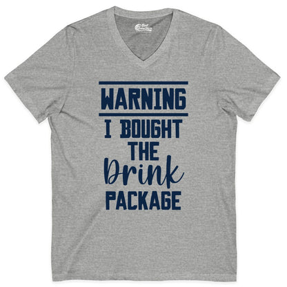 Cruise Drink Package Shirt - Funny Cruise Drinking Warning Tee (V-Neck) in Athletic Heather - Warning I Bought The Drink Package Funny Cruise Shirt Bold Script