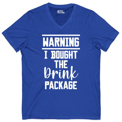 Cruise Drink Package Shirt - Funny Cruise Drinking Warning Tee (V-Neck) in True Royal - Warning I Bought The Drink Package Funny Cruise Shirt Bold Script