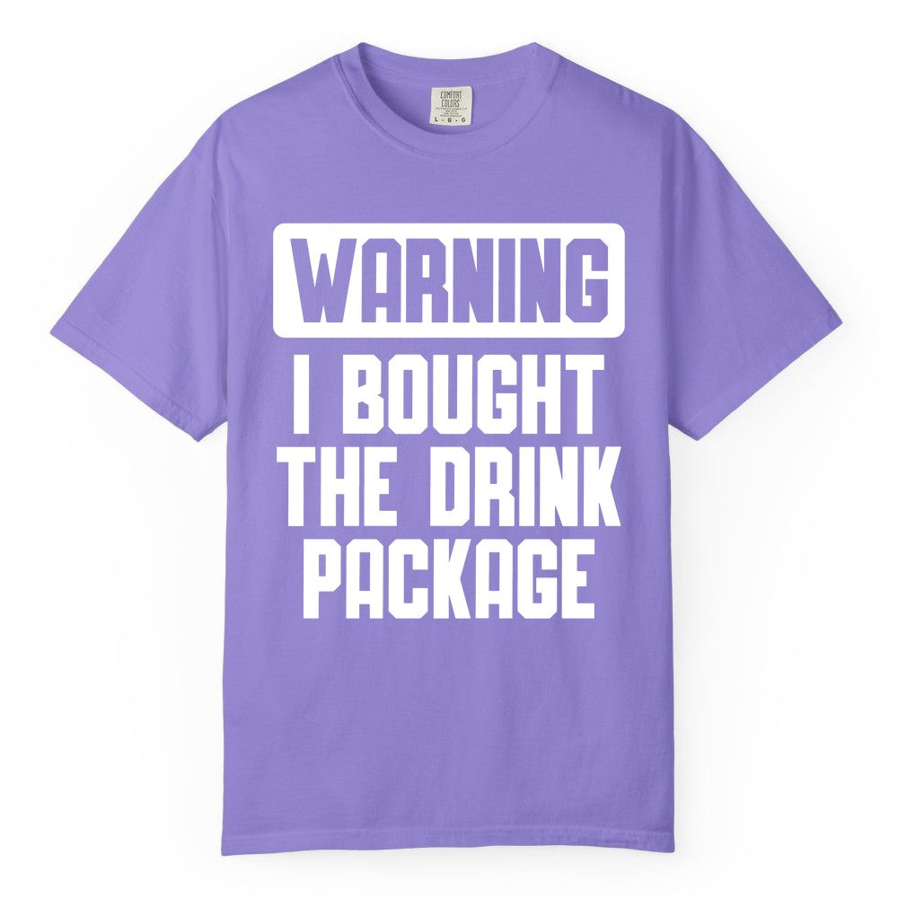 Cruise Drink Package Shirt - Funny Cruise Warning Tee for Adults (Comfort Color) in Violet - Warning I Bought The Drink Package Funny Cruise Shirt Bold Design