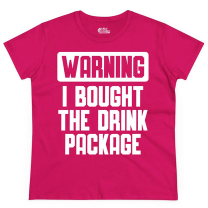 Cruise Drink Package Shirt - Funny Cruise Warning Tee for Adults (Ladies Tee) in Heliconia - Warning I Bought The Drink Package Funny Cruise Shirt Bold Design