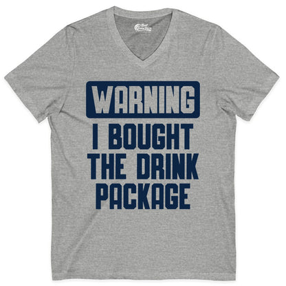 Cruise Drink Package Shirt - Funny Cruise Warning Tee for Adults (V-Neck) in Athletic Heather - Warning I Bought The Drink Package Funny Cruise Shirt Bold Design