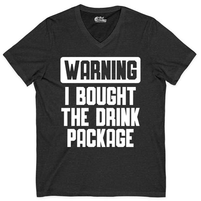 Cruise Drink Package Shirt - Funny Cruise Warning Tee for Adults (V-Neck) in Dark Grey Heather - Warning I Bought The Drink Package Funny Cruise Shirt Bold Design