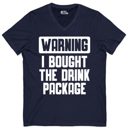 Cruise Drink Package Shirt - Funny Cruise Warning Tee for Adults (V-Neck) in Navy - Warning I Bought The Drink Package Funny Cruise Shirt Bold Design