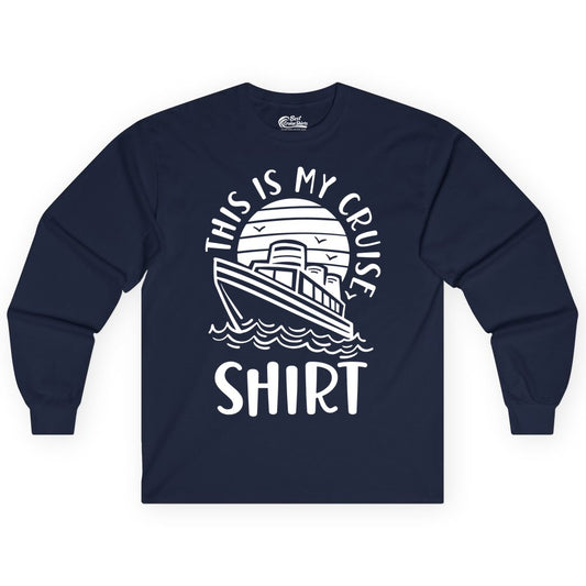 This Is My Cruise Shirt - Funny Cruise Ship Shirt for Vacation (Long Sleeve) in Navy - This Is My Cruise Shirt - Funny Cruise Ship Sun Ocean T-Shirt Design