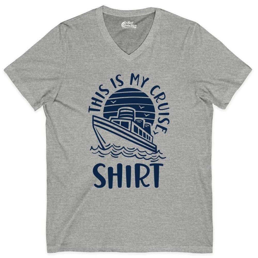 This Is My Cruise Shirt - Funny Cruise Ship Shirt for Vacation (V-Neck) in Athletic Heather - This Is My Cruise Shirt - Funny Cruise Ship Sun Ocean T-Shirt Design
