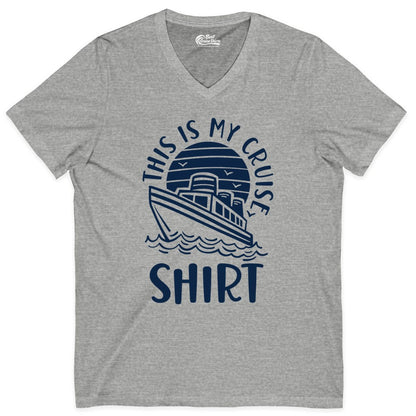 This Is My Cruise Shirt - Funny Cruise Ship Shirt for Vacation (V-Neck) in Athletic Heather - This Is My Cruise Shirt - Funny Cruise Ship Sun Ocean T-Shirt Design