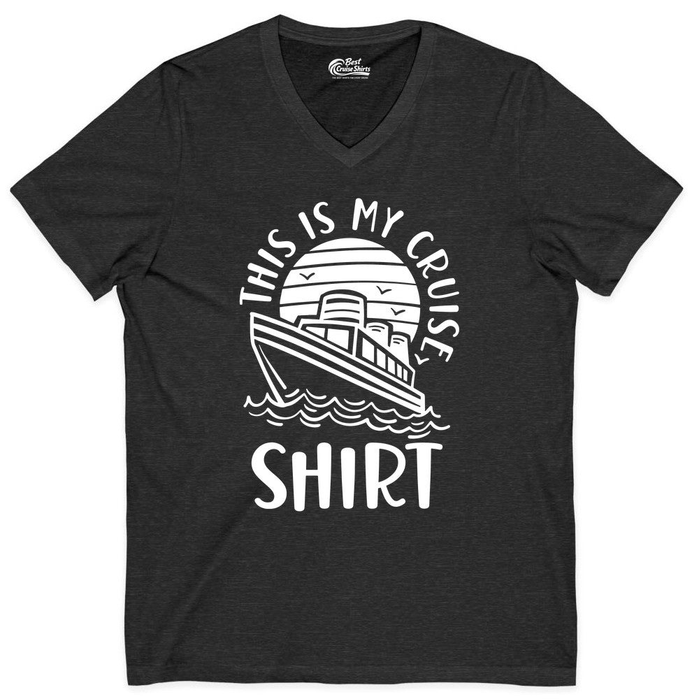 This Is My Cruise Shirt - Funny Cruise Ship Shirt for Vacation (V-Neck) in Dark Grey Heather - This Is My Cruise Shirt - Funny Cruise Ship Sun Ocean T-Shirt Design