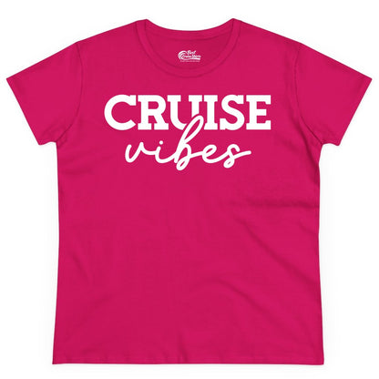 Cruise Vibes Shirt - Fun Cruise Apparel for Cruise Vacation Outfit (Ladies Tee) in Heliconia - Cruise Vibes Shirt - Bold Modern Script Minimalist Cruise Apparel Design