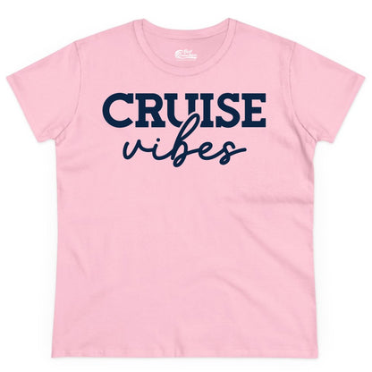 Cruise Vibes Shirt - Fun Cruise Apparel for Cruise Vacation Outfit (Ladies Tee) in Light Pink - Cruise Vibes Shirt - Bold Modern Script Minimalist Cruise Apparel Design