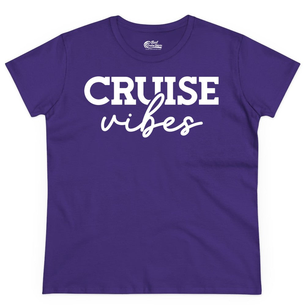 Cruise Vibes Shirt - Fun Cruise Apparel for Cruise Vacation Outfit (Ladies Tee) in Purple - Cruise Vibes Shirt - Bold Modern Script Minimalist Cruise Apparel Design