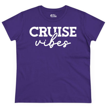 Cruise Vibes Shirt - Fun Cruise Apparel for Cruise Vacation Outfit (Ladies Tee) in Purple - Cruise Vibes Shirt - Bold Modern Script Minimalist Cruise Apparel Design