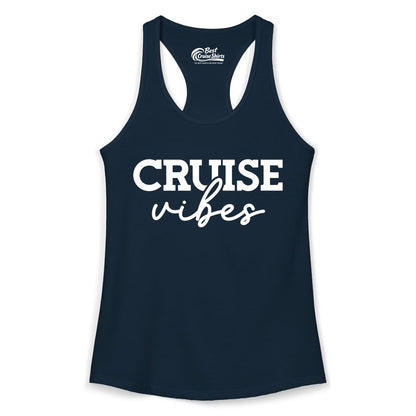 Cruise Vibes Shirt - Fun Cruise Apparel for Cruise Vacation Outfit (Ladies Tank) in Solid Midnight Navy - Cruise Vibes Shirt - Bold Modern Script Minimalist Cruise Apparel Design