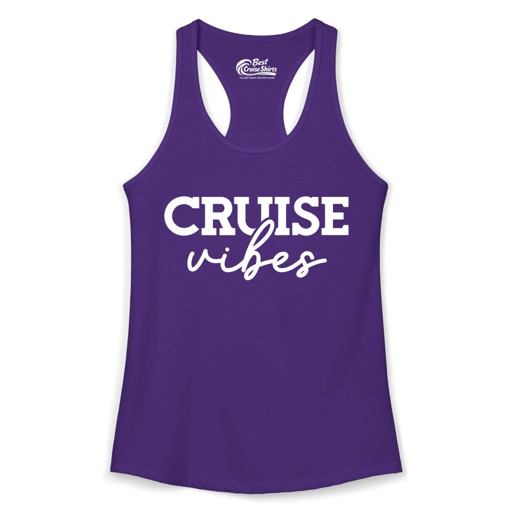Cruise Vibes Shirt - Fun Cruise Apparel for Cruise Vacation Outfit (Ladies Tank) in Solid Purple Rush - Cruise Vibes Shirt - Bold Modern Script Minimalist Cruise Apparel Design