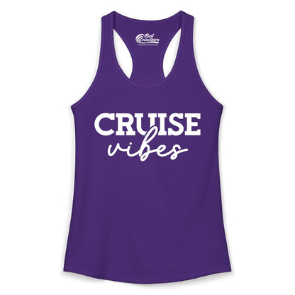 Cruise Vibes Shirt - Fun Cruise Apparel for Cruise Vacation Outfit (Ladies Tank) in Solid Purple Rush - Cruise Vibes Shirt - Bold Modern Script Minimalist Cruise Apparel Design