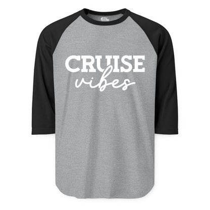 Cruise Vibes Shirt - Fun Cruise Apparel for Cruise Vacation Outfit (Raglan) in Heather GreyBlack - Cruise Vibes Shirt - Bold Modern Script Minimalist Cruise Apparel Design