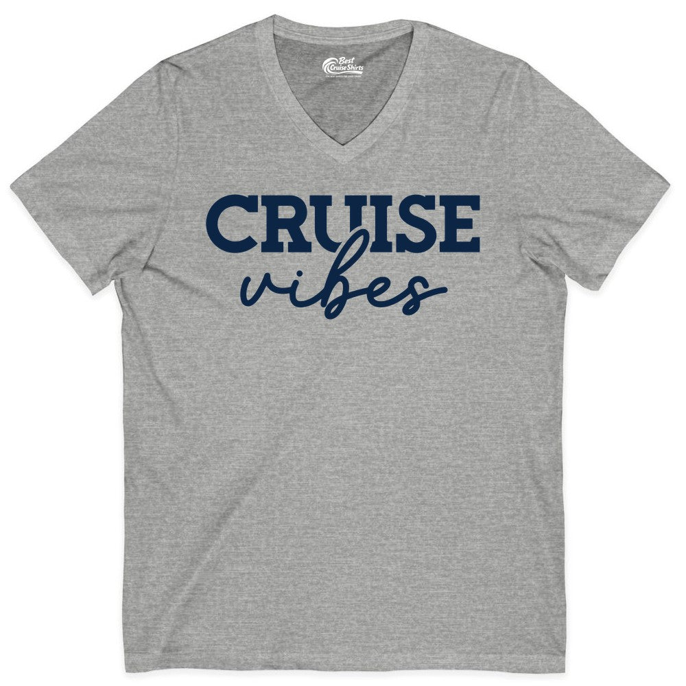 Cruise Vibes Shirt - Fun Cruise Apparel for Cruise Vacation Outfit (V-Neck) in Athletic Heather - Cruise Vibes Shirt - Bold Modern Script Minimalist Cruise Apparel Design