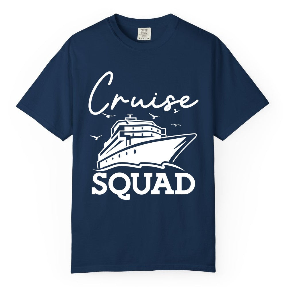 Cruise Squad Shirt - Group Cruise Shirts for Family Vacations (Comfort Color) in Navy - Cruise Squad Group Travel Shirt Bold Ship Family Friends Tee