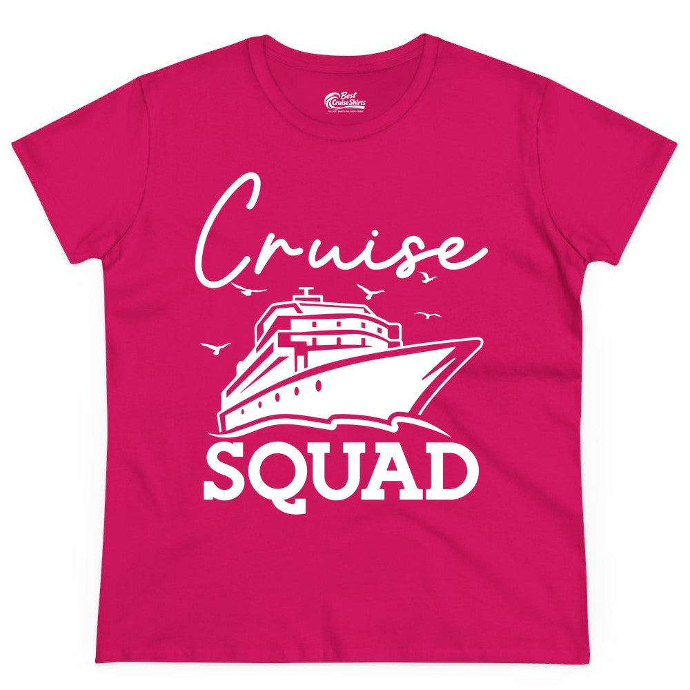 Cruise Squad Shirt - Group Cruise Shirts for Family Vacations (Ladies Tee) in Heliconia - Cruise Squad Group Travel Shirt Bold Ship Family Friends Tee