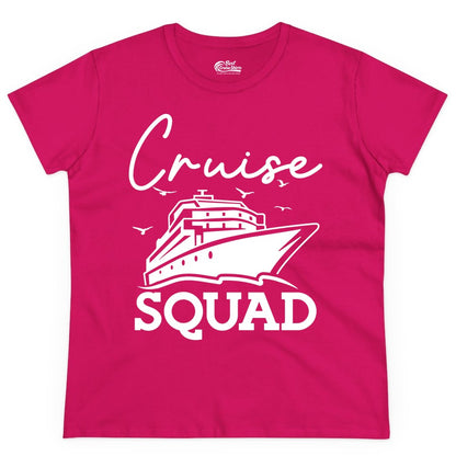 Cruise Squad Shirt - Group Cruise Shirts for Family Vacations (Ladies Tee) in Heliconia - Cruise Squad Group Travel Shirt Bold Ship Family Friends Tee