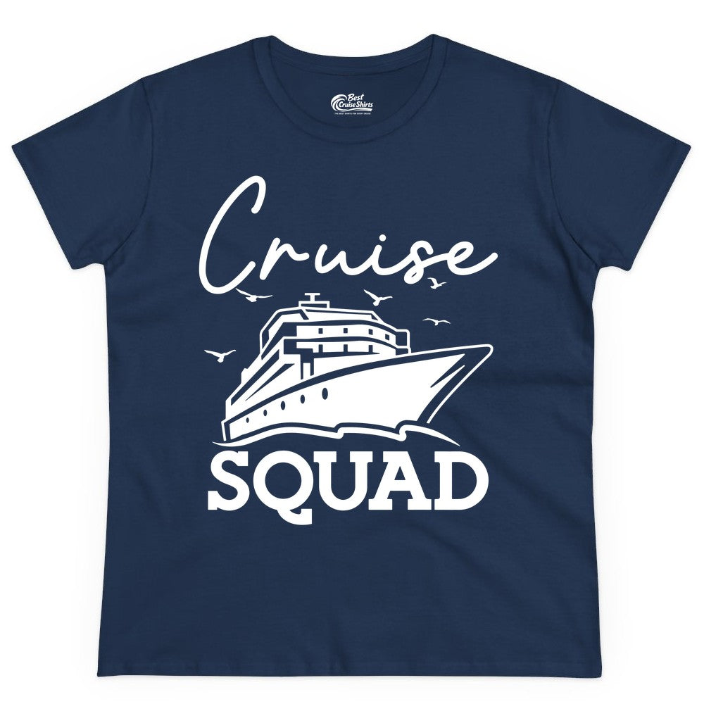 Cruise Squad Shirt - Group Cruise Shirts for Family Vacations (Ladies Tee) in Navy - Cruise Squad Group Travel Shirt Bold Ship Family Friends Tee