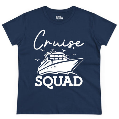 Cruise Squad Shirt - Group Cruise Shirts for Family Vacations (Ladies Tee) in Navy - Cruise Squad Group Travel Shirt Bold Ship Family Friends Tee
