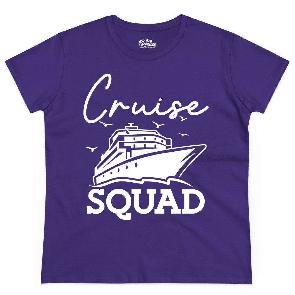 Cruise Squad Shirt - Group Cruise Shirts for Family Vacations (Ladies Tee) in Purple - Cruise Squad Group Travel Shirt Bold Ship Family Friends Tee