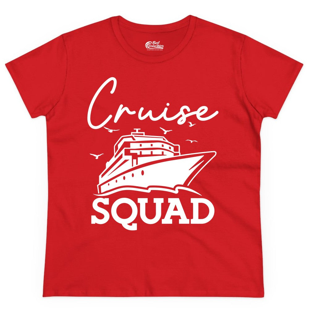 Cruise Squad Shirt - Group Cruise Shirts for Family Vacations (Ladies Tee) in Red - Cruise Squad Group Travel Shirt Bold Ship Family Friends Tee