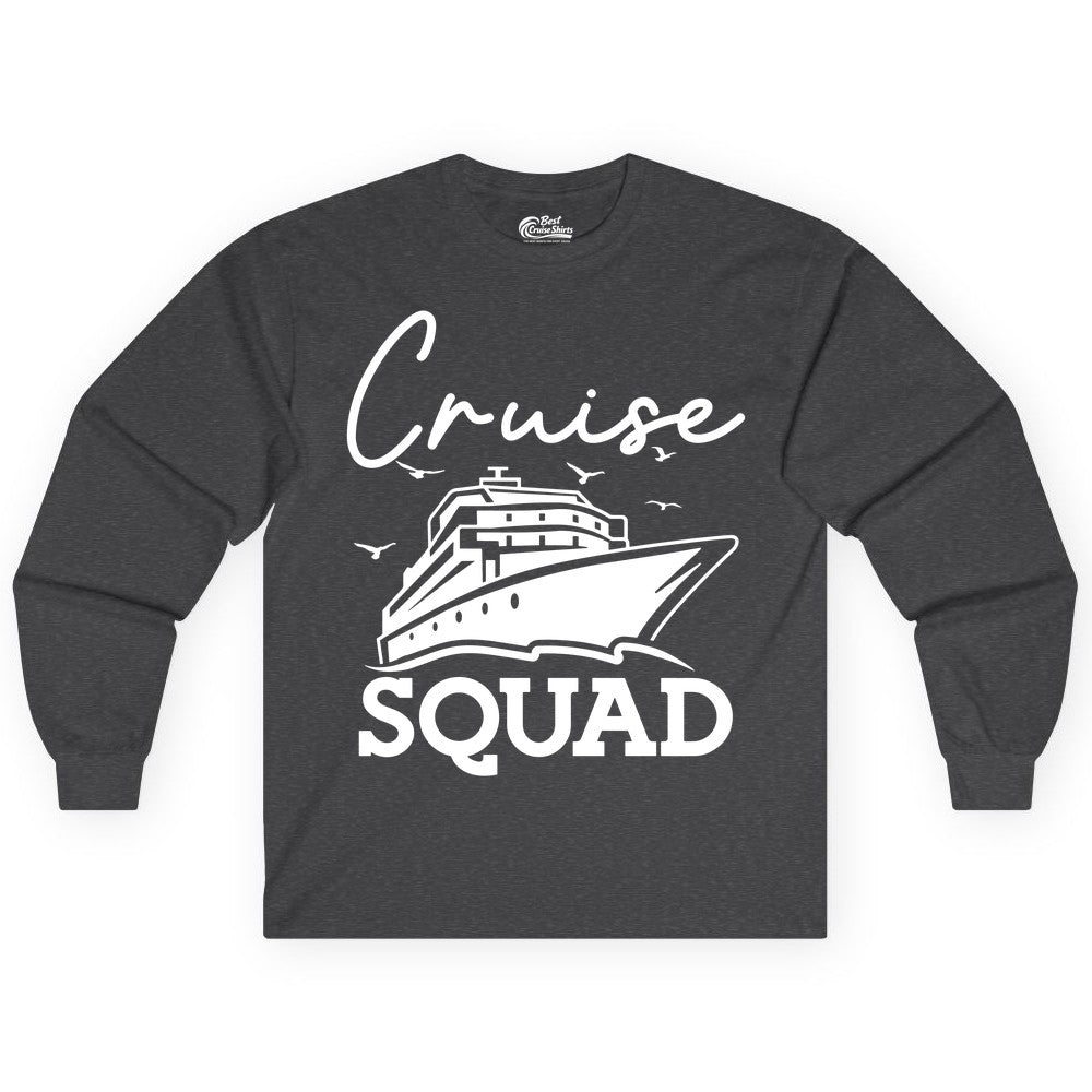 Cruise Squad Shirt - Group Cruise Shirts for Family Vacations (Long Sleeve) in Dark Heather - Cruise Squad Group Travel Shirt Bold Ship Family Friends Tee