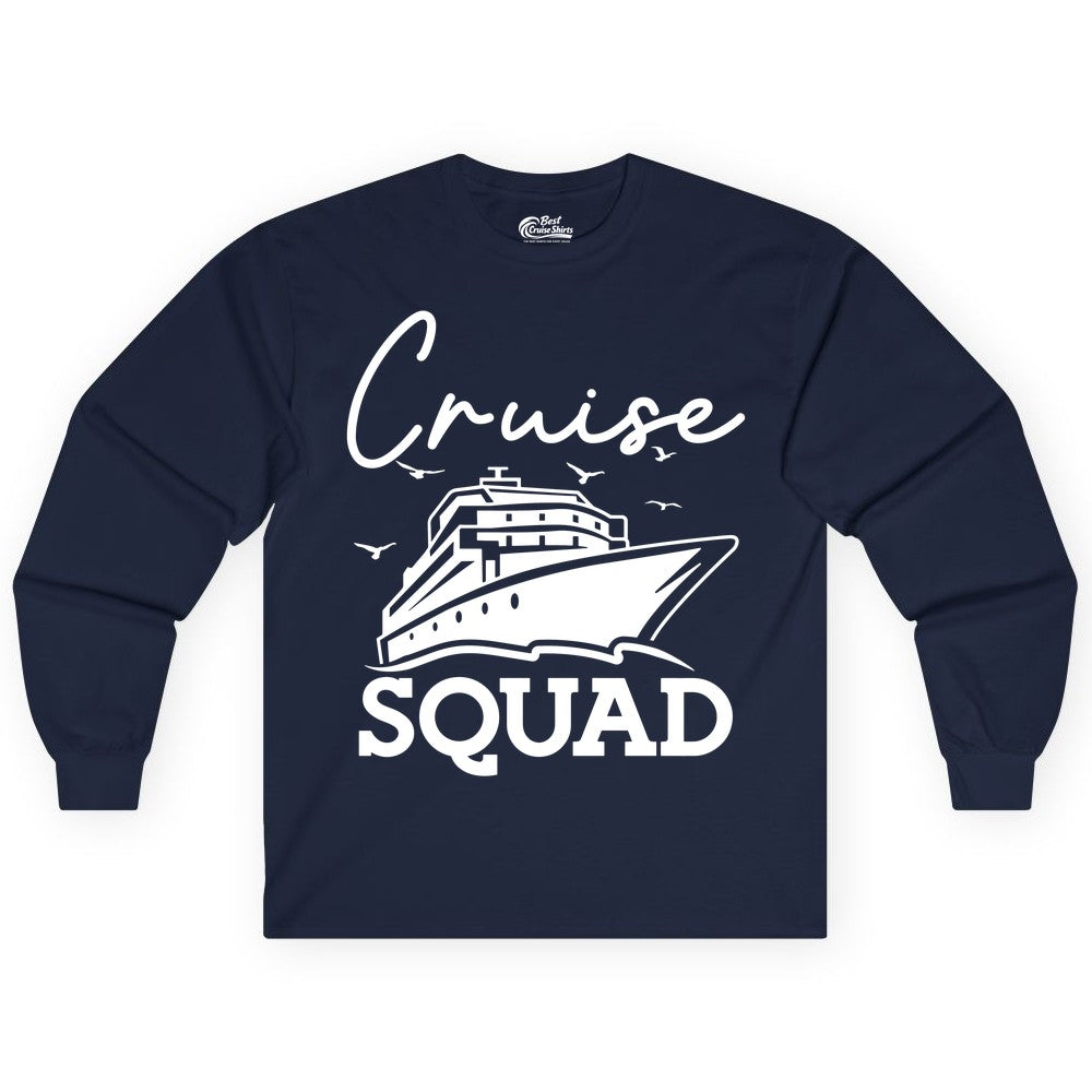 Cruise Squad Shirt - Group Cruise Shirts for Family Vacations (Long Sleeve) in Navy - Cruise Squad Group Travel Shirt Bold Ship Family Friends Tee