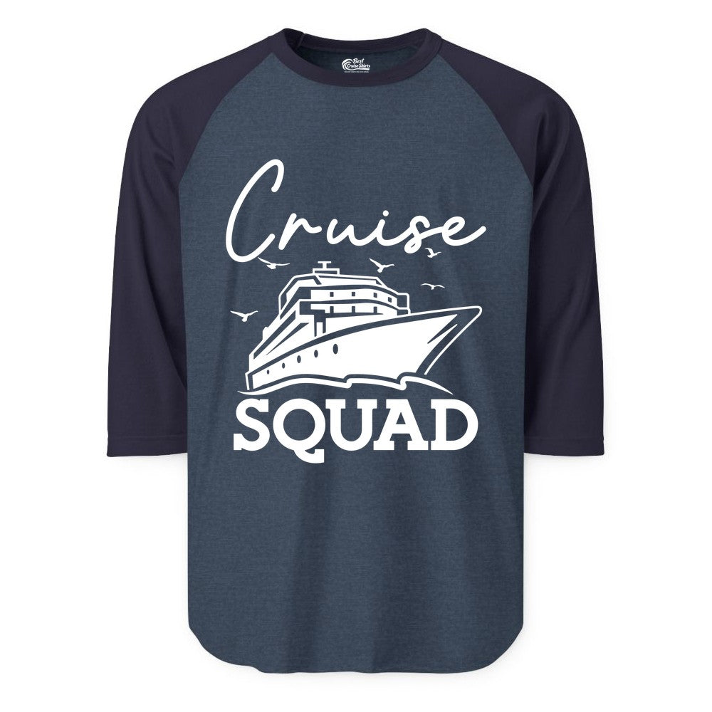 Cruise Squad Shirt - Group Cruise Shirts for Family Vacations (Raglan) in Heather DenimNavy - Cruise Squad Group Travel Shirt Bold Ship Family Friends Tee