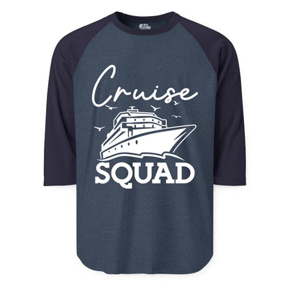 Cruise Squad Shirt - Group Cruise Shirts for Family Vacations (Raglan) in Heather DenimNavy - Cruise Squad Group Travel Shirt Bold Ship Family Friends Tee