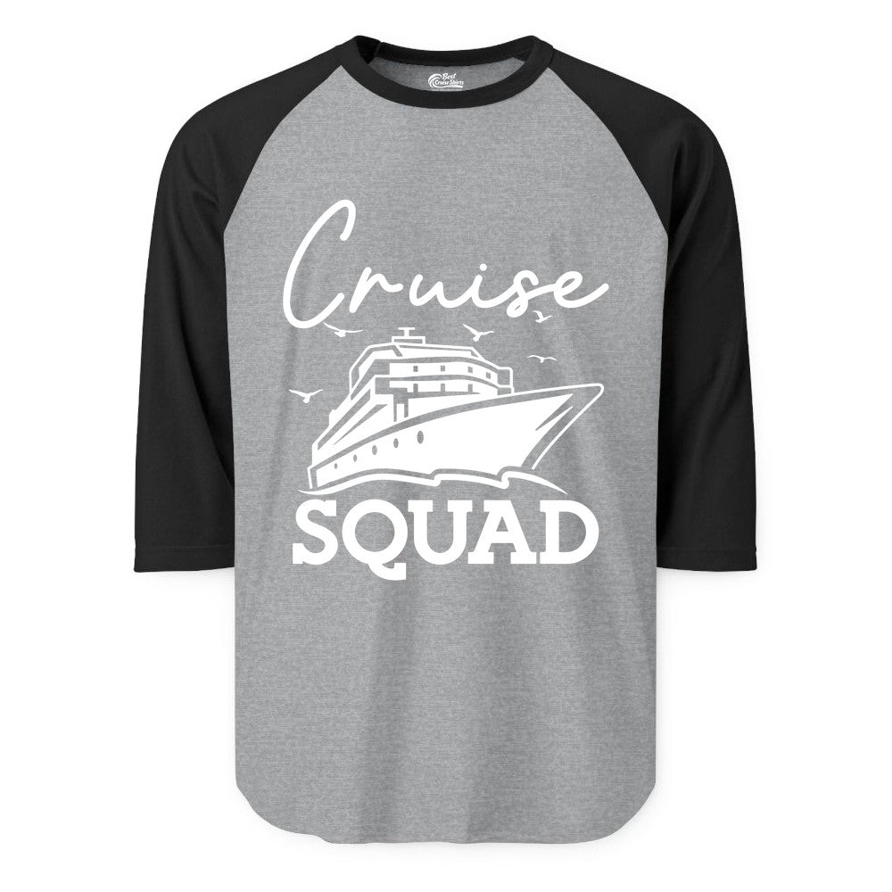 Cruise Squad Shirt - Group Cruise Shirts for Family Vacations (Raglan) in Heather GreyBlack - Cruise Squad Group Travel Shirt Bold Ship Family Friends Tee
