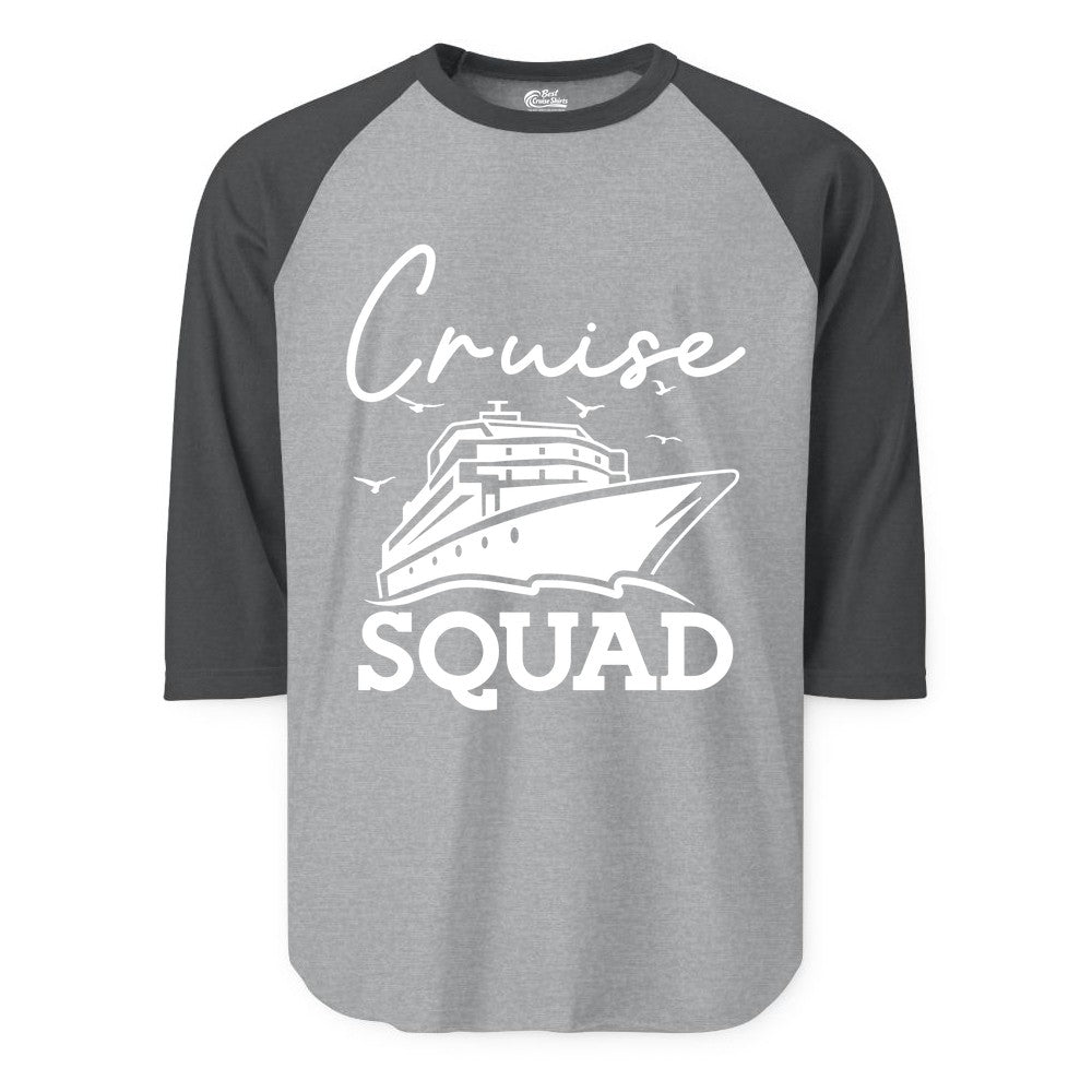 Cruise Squad Shirt - Group Cruise Shirts for Family Vacations (Raglan) in Heather GreyHeather Charcoal - Cruise Squad Group Travel Shirt Bold Ship Family Friends Tee