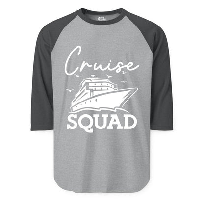 Cruise Squad Shirt - Group Cruise Shirts for Family Vacations (Raglan) in Heather GreyHeather Charcoal - Cruise Squad Group Travel Shirt Bold Ship Family Friends Tee
