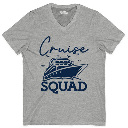 Cruise Squad Shirt - Group Cruise Shirts for Family Vacations (V-Neck) in Athletic Heather - Cruise Squad Group Travel Shirt Bold Ship Family Friends Tee